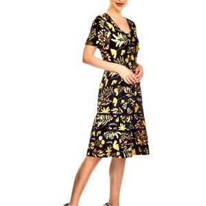 White Mark Floral High Waist Tiered Dress, Knee Length, Yellow Floral,‎ Sz large